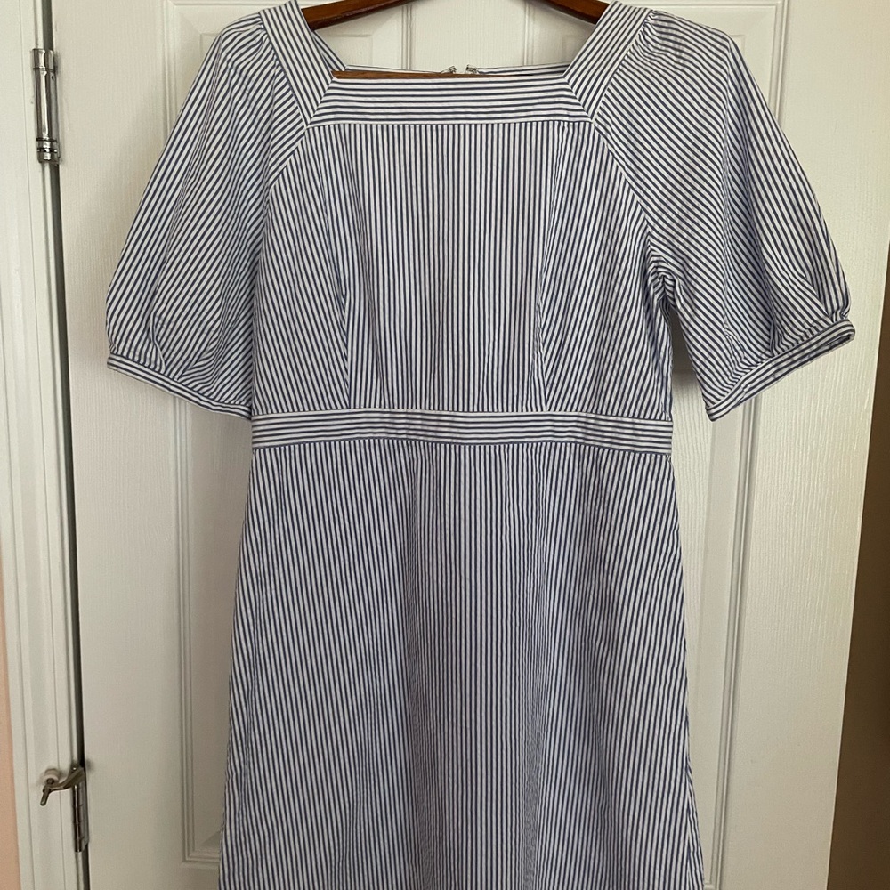 Seersucker blue and white dress